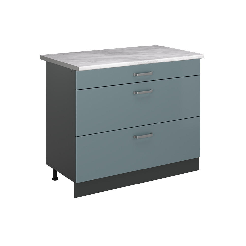 SPODNÍ SKŘÍŇKA KUCHYŇSKÉ LINKY R-Line, Modrošedá/Antracit, 100 cm pracovná doska Mramor - antracitová/šedohnědá, kompozitní dřevo (100/81.6/60cm) - Vicco