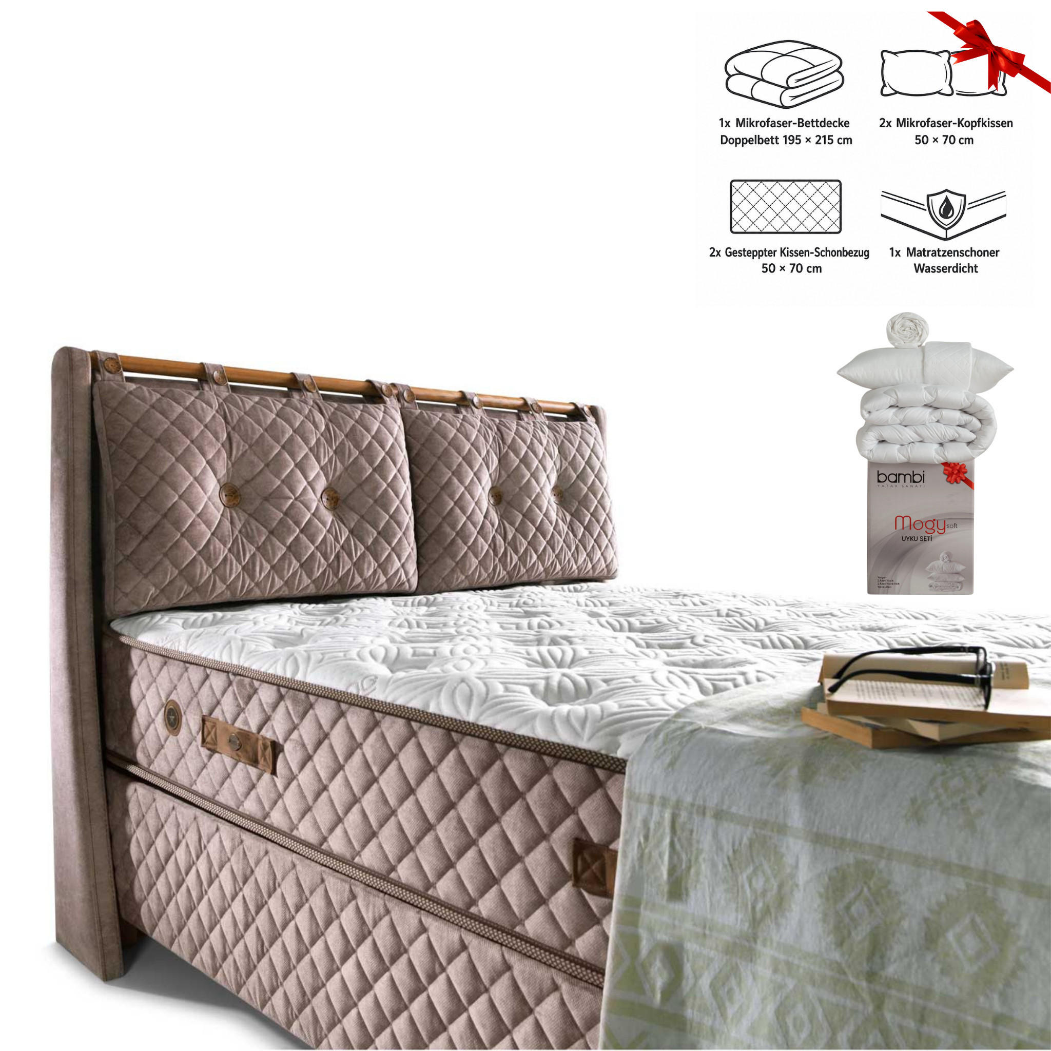 BOXSPRINGBETT Bambi Bett mit Matratze Bamboo Sleep 180x200 - Grau, Holz/Metall (180/200cm) - Bambi