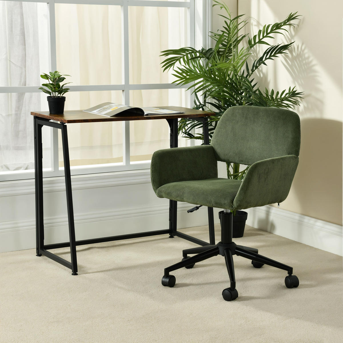 BÜROSTUHL in Cord-Samt, Grün - Grün, Metall (39/86/43cm) - Meubles Cosy