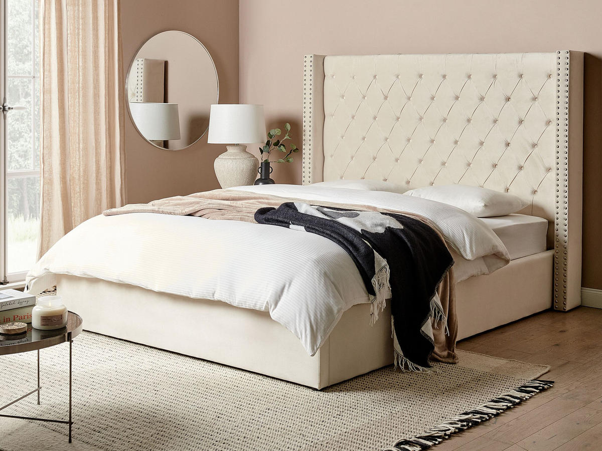 POLSTERBETT 160/200cm Cremeweiß Lubbon - Creme, Textil (160/200cm) - Beliani