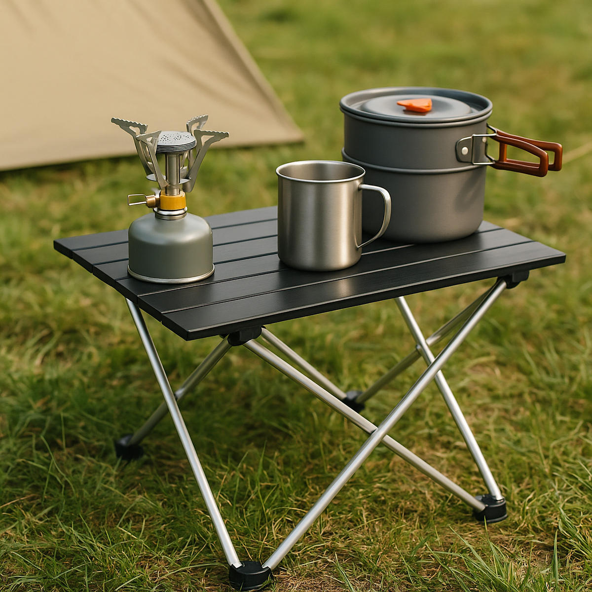 CAMPINGTISCH - Schwarz, Metall (34/39/32cm) - Relaxdays