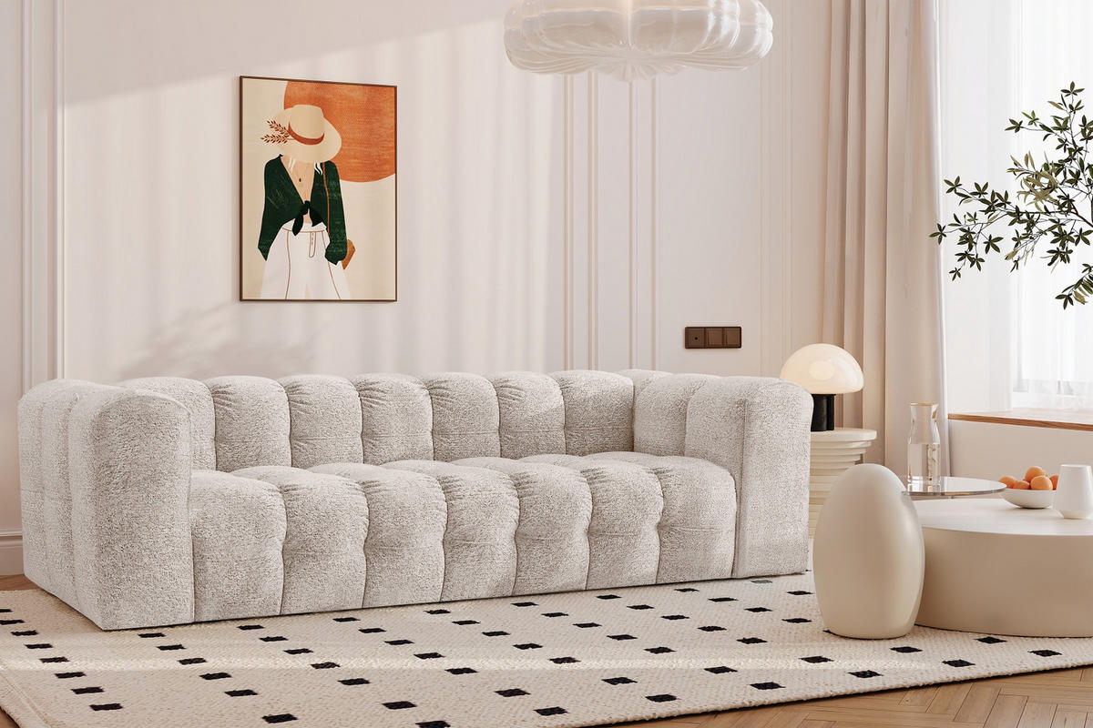 SOFA 4-Sitzer, Komfort, BALOO, Stoff Schenille & Bouclé, Ecru - Ecru, Holz (250/75/106cm) - Kaiser Möbel
