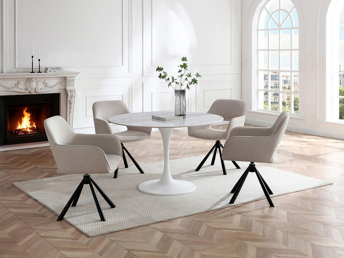 ESSTISCH - 4 Personen - Keramik - Weiß - DYNARO - Weiß, Keramik (120/120/74.5cm) - Vente-Unique