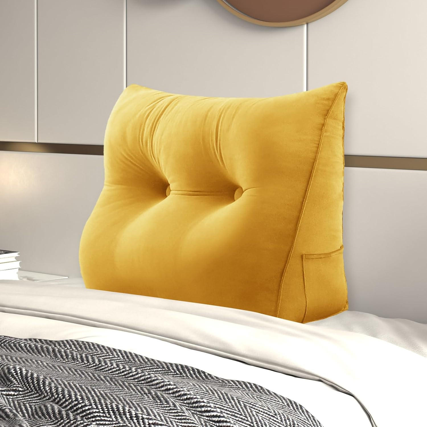 RÜCKENKISSEN für Bett Samt Gelb 60 cm - Gelb, Textil (50/60cm) - Vercart