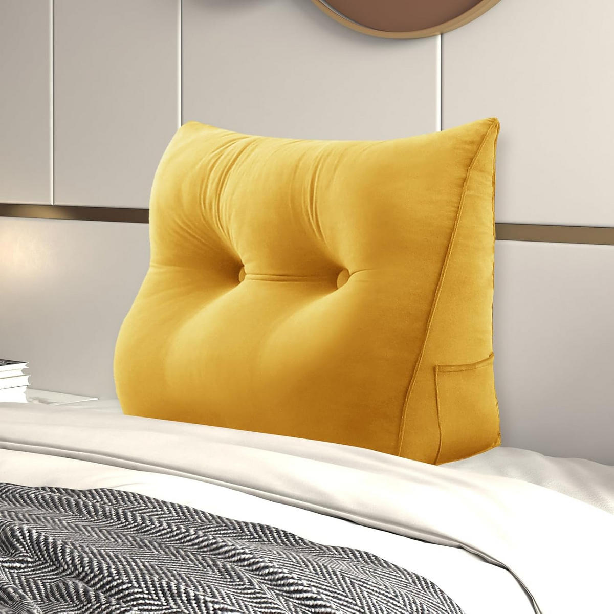 RÜCKENKISSEN für Bett SamtGelb 80 cm - Gelb, Textil (50/80cm) - Vercart