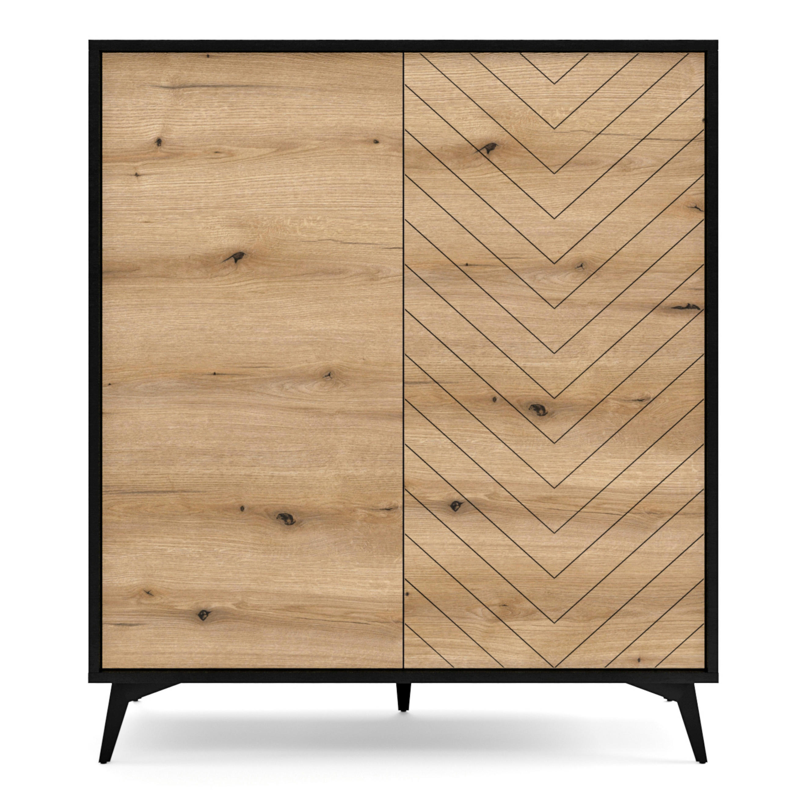 SIDEBOARD Jasper KD104 – Eiche Evoke, Schwarz - Eichefarben/Schwarz, Glas/Holzwerkstoff (104/119/39cm) - Komodee