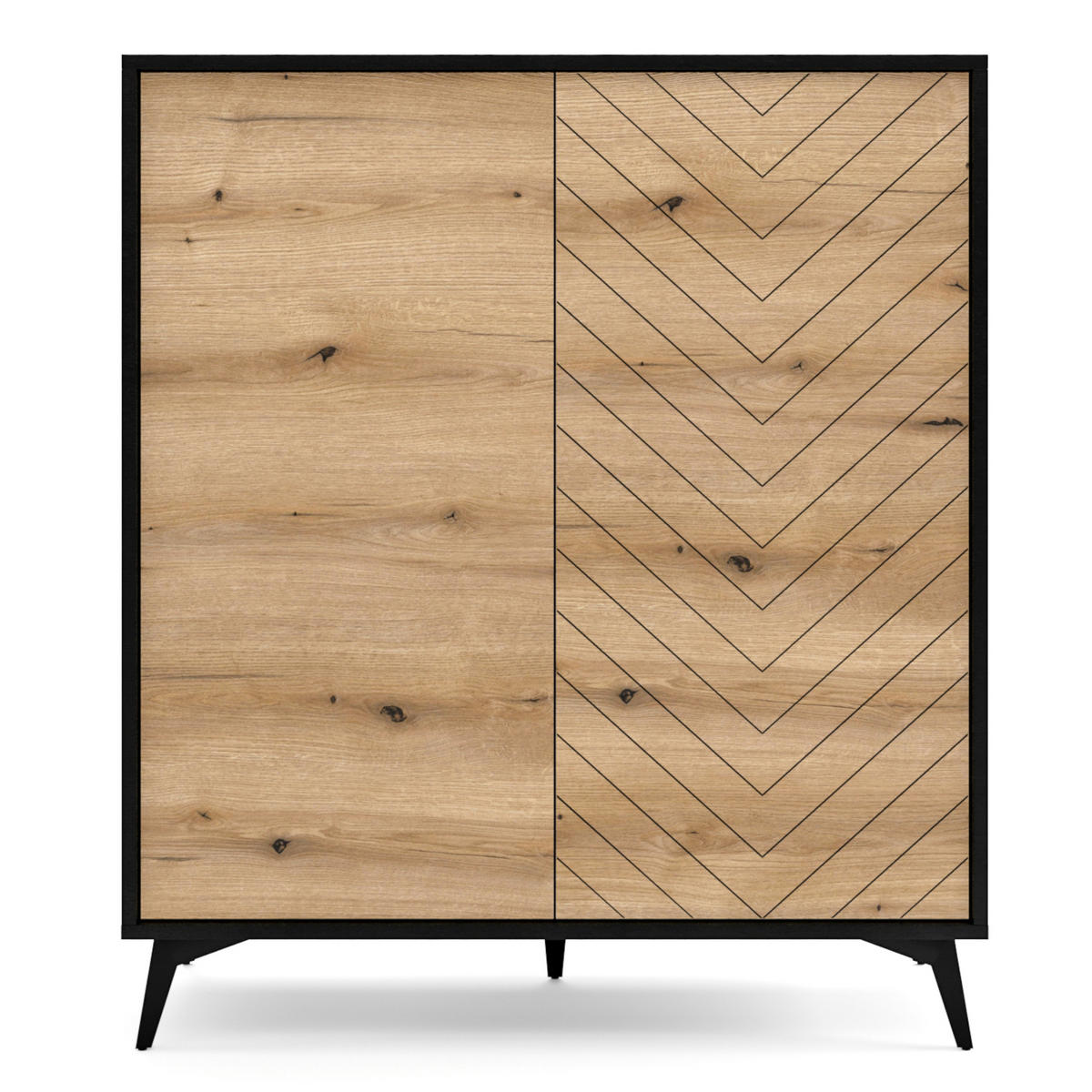 SIDEBOARD Jasper KD104 – Eiche Evoke, Schwarz - Eichefarben/Schwarz, Glas/Holzwerkstoff (104/119/39cm) - Komodee