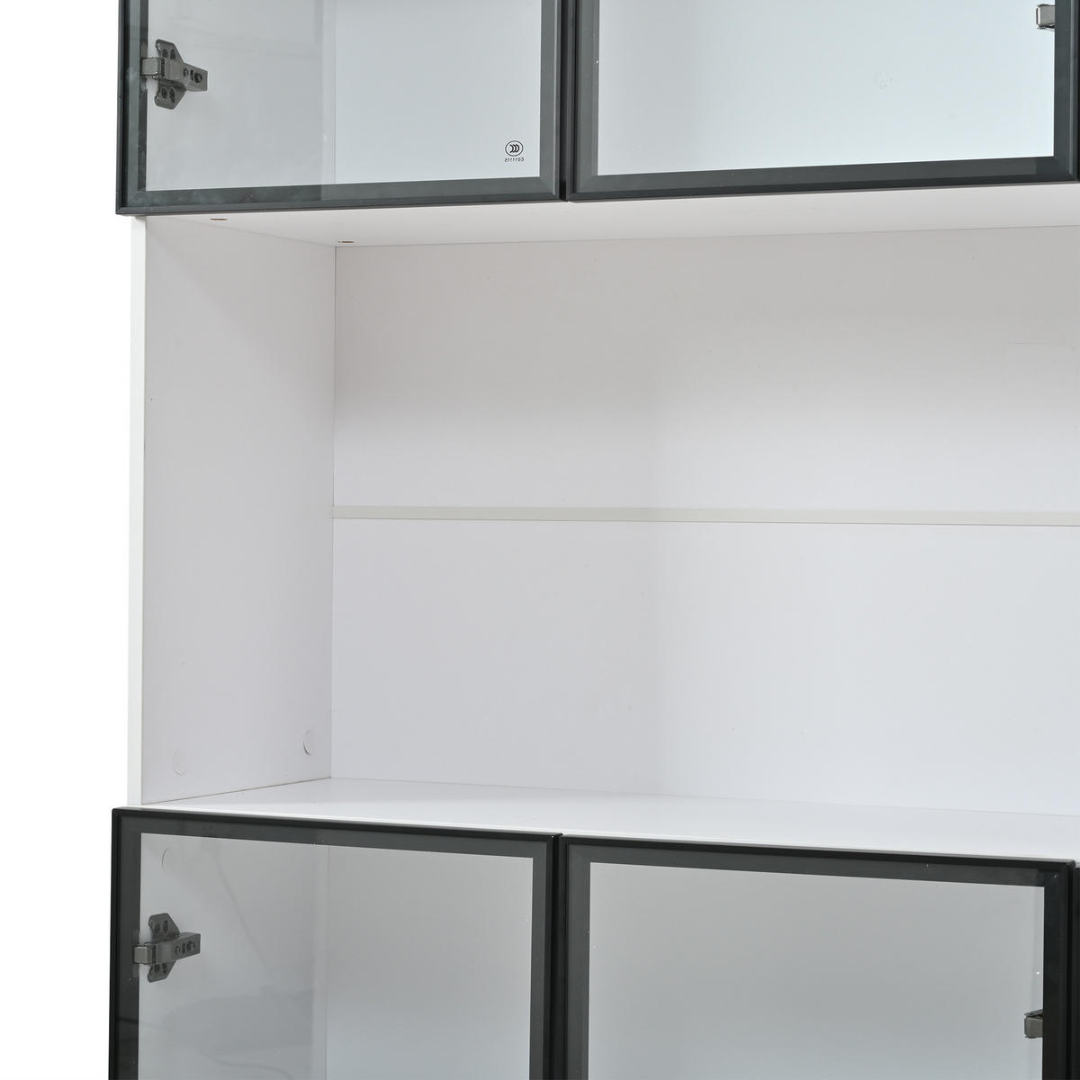 VITRINE in Weiß Highboard mit 6 Türen, LED & Glasfront, Hochschrank für Wohnzimmer/Esszimmer, B120/T34/H200cm - Weiß, Glas/Holzwerkstoff (120/200/34cm) - STILVORA