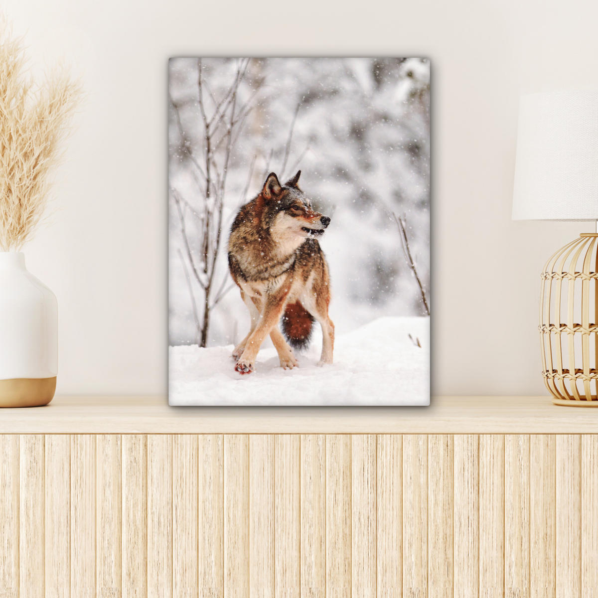 LEINWANDBILD Wolf - Winter - Schnee - Natur - Tiere 30x40 cm - Haselnussfarben, Textil (30/40cm) - MuchoWow