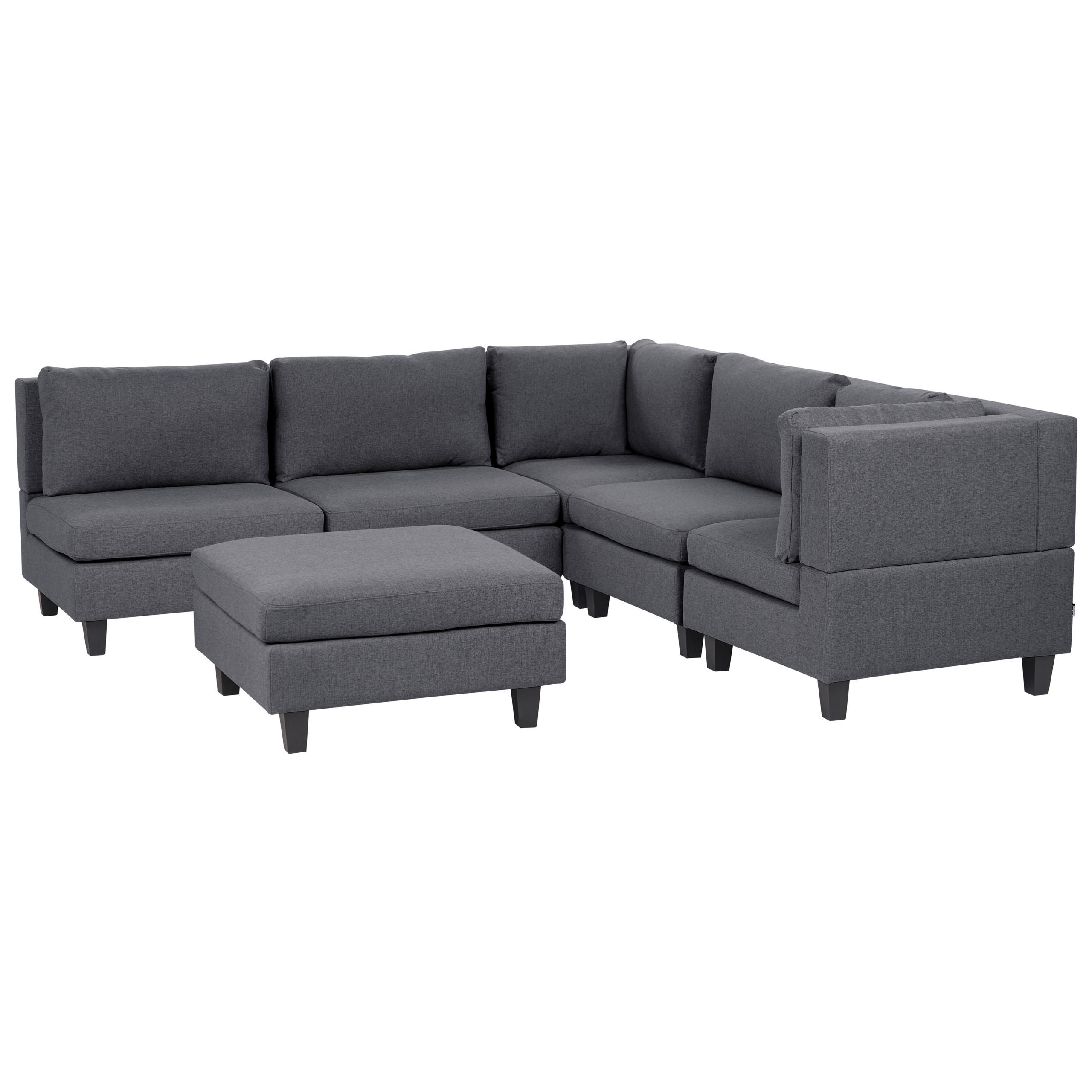 ECKFSOFA Modul 5-Sitzer linksseitig Dunkelgrau Stoff mit Ottomane Unstad - Dunkelgrau/Grau, Textil (228/228cm) - Beliani