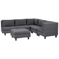 ECKFSOFA Modul 5-Sitzer linksseitig Dunkelgrau Stoff mit Ottomane Unstad - Dunkelgrau/Grau, Textil (228/228cm) - Beliani