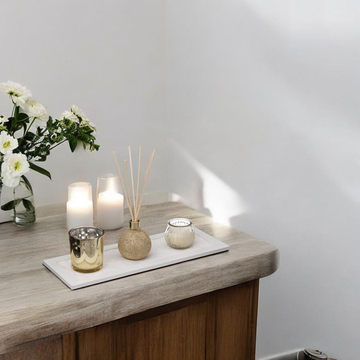 DUFTSET Kerze & Diffusor goldfarben - Goldfarben, Glas (14/21/37cm) - Atmosphera Createur d´interieur