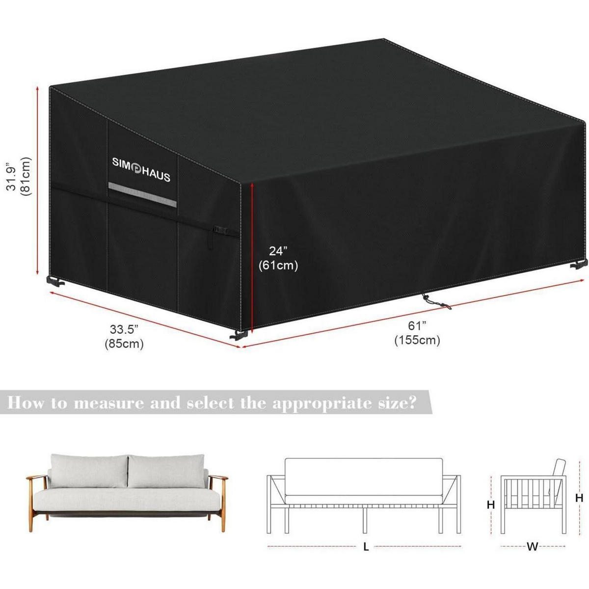 ABDECKHAUBE für Gartensofa 155 x 85 x 81/61 cm - Schwarz, Textil (85/61/155cm)