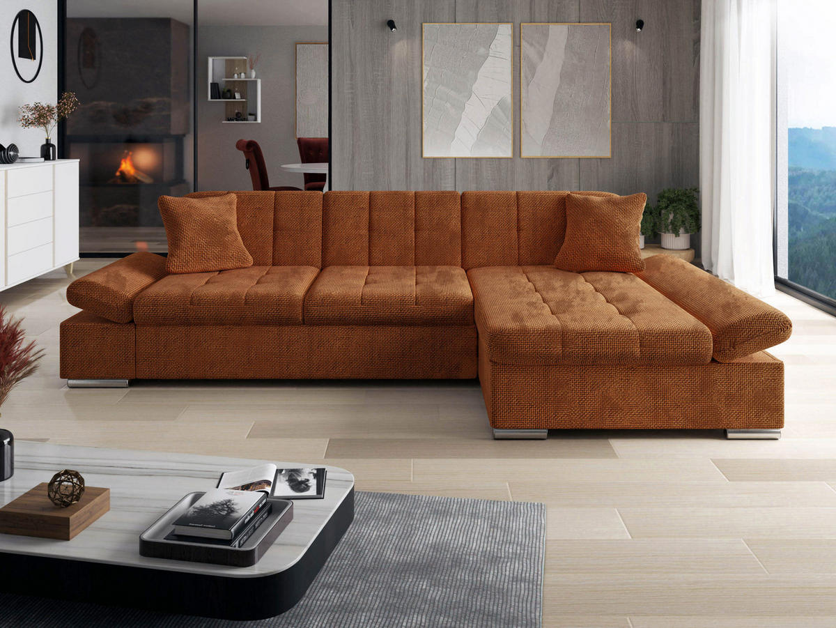 ECKSOFA Malwi, Seite: Rechts - Dunkelorange, Holz/Textil (278/161cm) - MIRJAN24