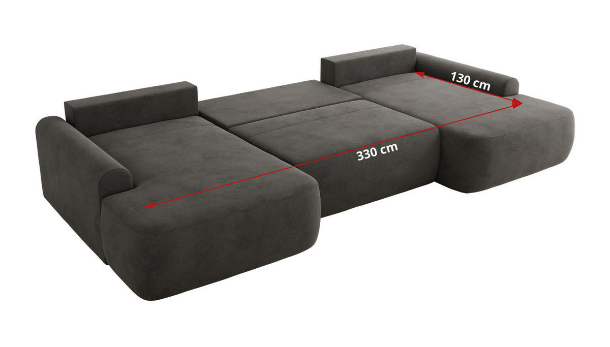 WOHNLANDSCHAFT CUBO U Dunkelgrau Velvet - Dunkelgrau/Schwarz, Kunststoff/Textil (370/100/187cm) - MKS