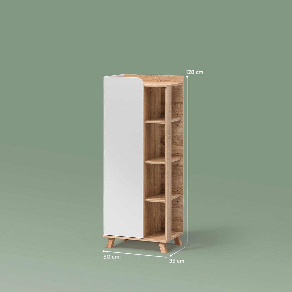 MIDISCHRANK Marano Sonoma/Weiß 50 x 128 cm mit Tür und offenen Fächern - Weiß/Sonoma Eiche, Holzwerkstoff (50/128/35cm) - Livinity®