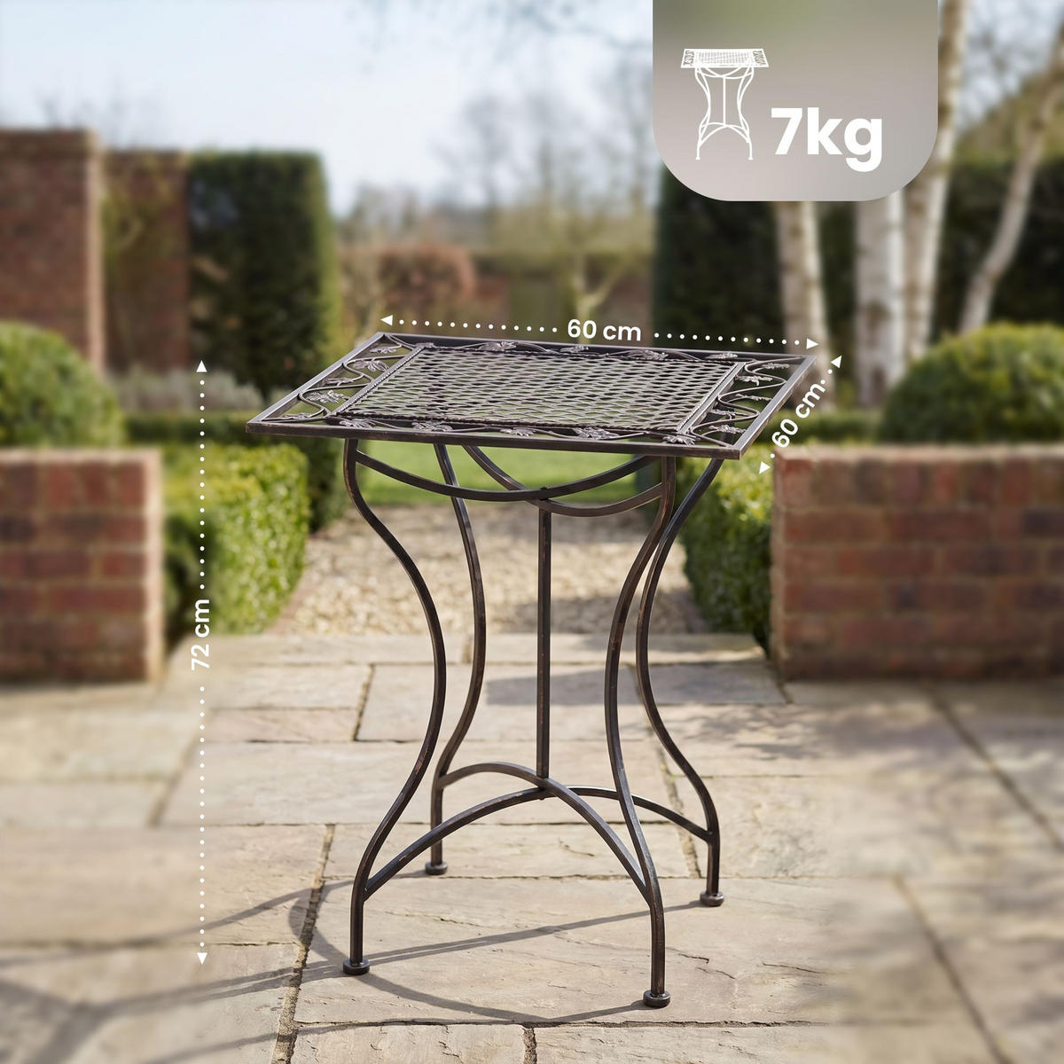 GARTENTISCH eckig 60/60/72 cm Metall Bronze - Bronzefarben, Metall (60/60/72cm) - CLP