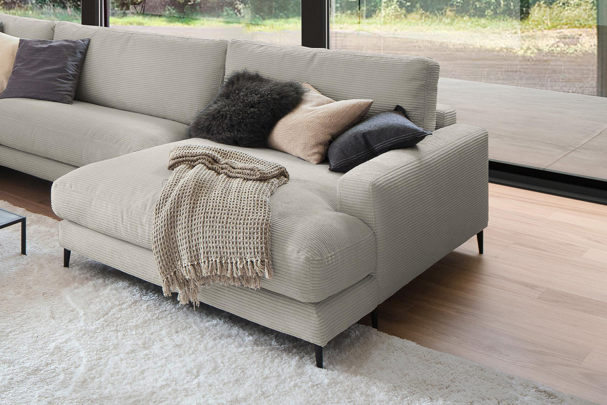 WOHNLANDSCHAFT CARA Steingrau Cord - Greige/Schwarz, Textil (341/84/223cm) - KAWOLA