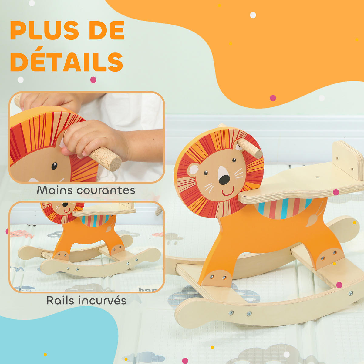 SCHAUKELPFERD DE-18249 Holz-Löwe mit Lenker und stabiler Basis Orange - Orange, Holzwerkstoff (27/50/59cm) - ComfortXL