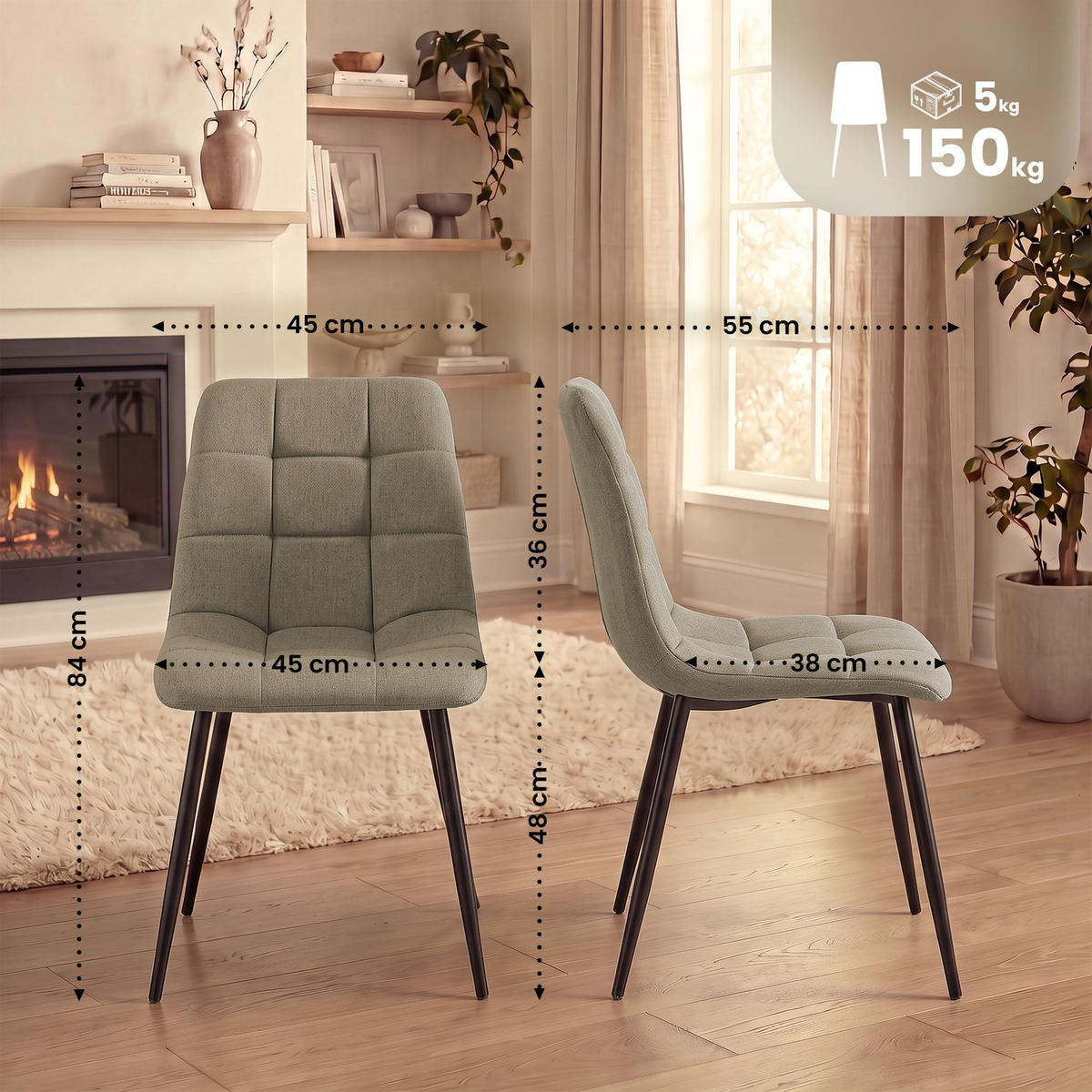 STUHL 2 Stoff Taupe - Taupe/Schwarz, Textil/Metall (45/84/55cm) - CLP