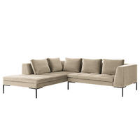 ECKSOFA mit Ottomane - Beige/Schwarz, Textil/Metall (255/230cm) - home24