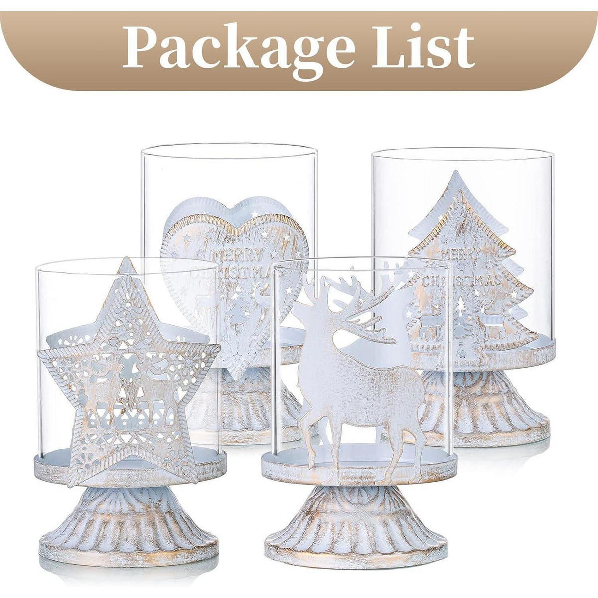 KERZENSTÄNDER 4er Set Weiß Used-Look Metall Glas - Weiß, Metall (8/12/8cm)