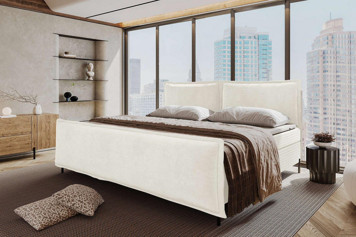 FAMILIENBETT BOXSPRINGBETT VERO PLUS Cordstoff Creme 240/200 cm - Creme/Schwarz, Holzwerkstoff/Textil (240/200cm) - 99rooms