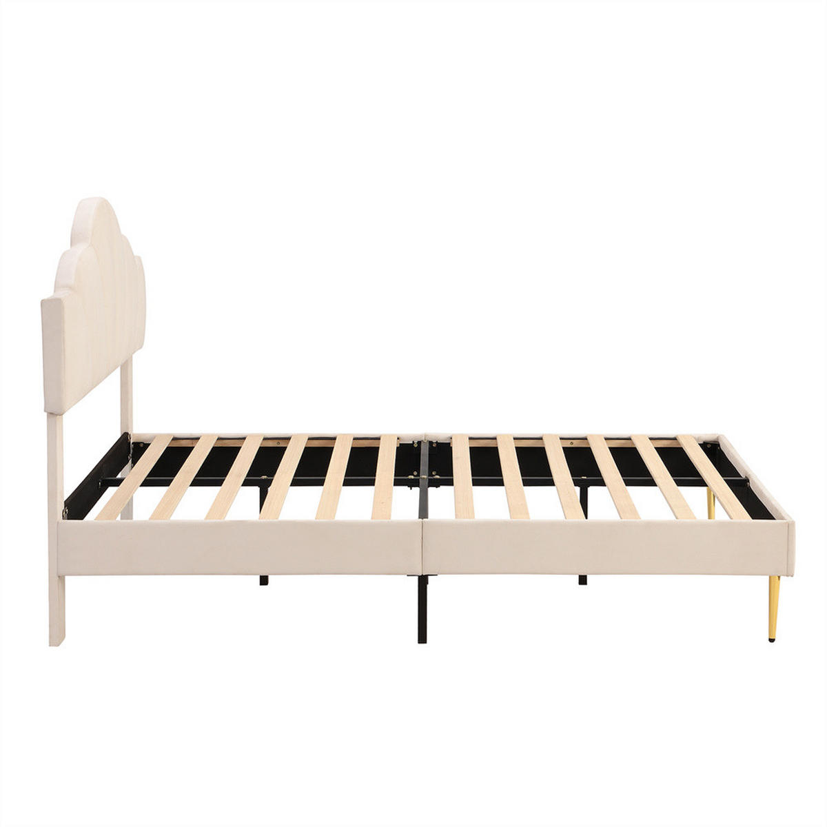 POLSTERBETT 140/200 cm in Beige Samt mit Goldenen Eisenbeinen - Beige, Holz/Textil (140/200cm) - KOMHTOM