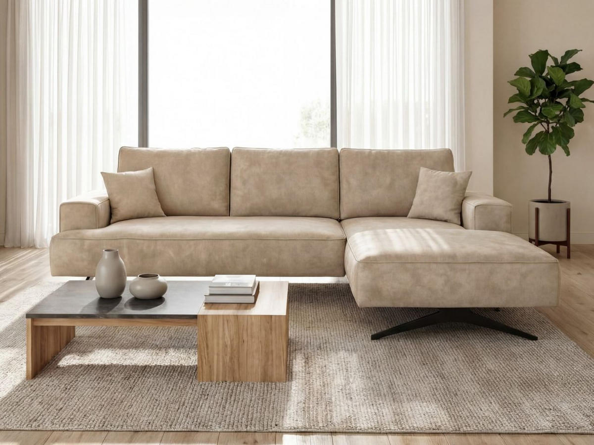 ECKSOFA Leto Beige Rechts - Beige/Schwarz, Holz/Textil (165/260cm) - Graingold