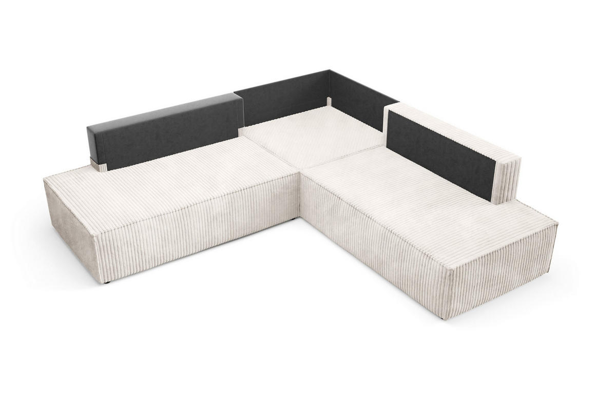ECKSOFA TESSO II L-S Creme Kordstoff mit Schlaffunktion - Creme, Holz (254/254cm) - MASSENO