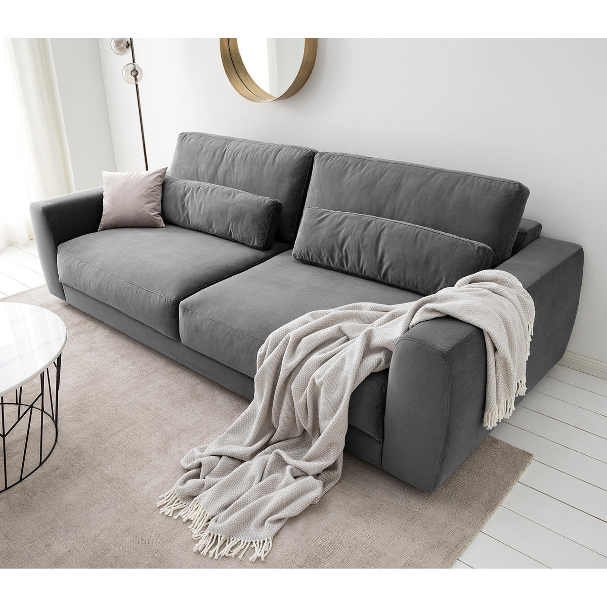 3-SITZER SOFA - Schwarz/Grau, Kunststoff/Textil (252/80/117cm) - home24