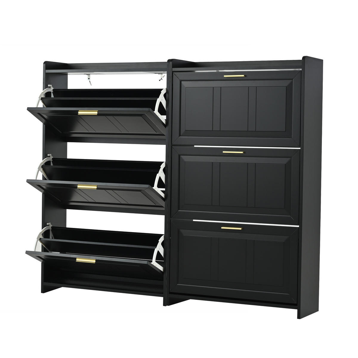 SCHUHSCHRANK 70/24/120 cm schwarz aus MDF/Spanplatte mit 3 Klapptüren 2er-Set - Schwarz, Holzwerkstoff (70/120/24cm) - OKWISH