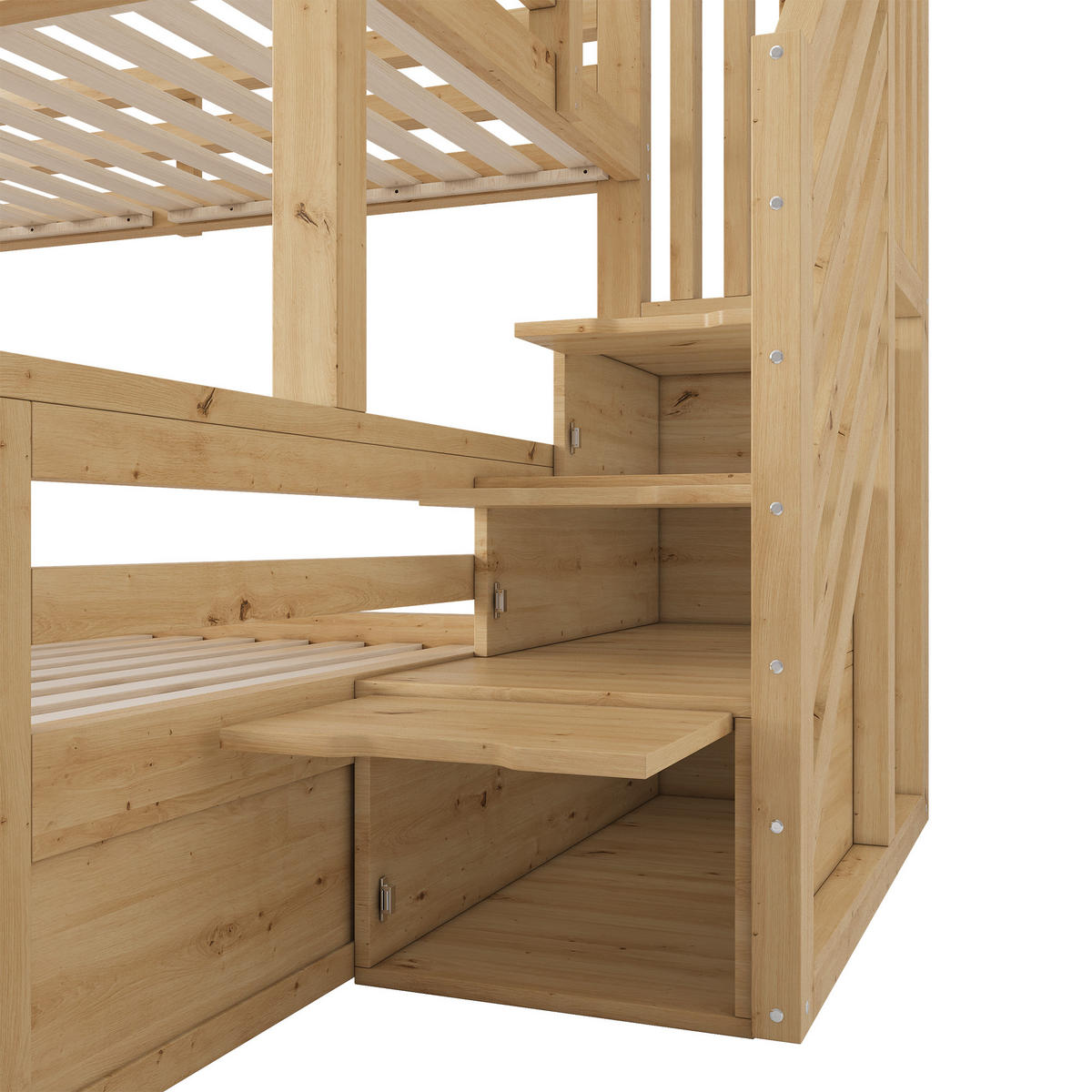 ETAGENBETT 90/140/200 cm mit Treppe und Schubladen, DE-41559, in Eichefarben - Eichefarben, Holzwerkstoff (140/200cm) - ComfortXL