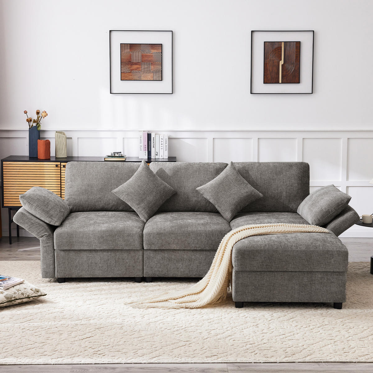ECKSOFA 218/156,5/86 cm Grau - Grau, Textil (156.5/218cm)