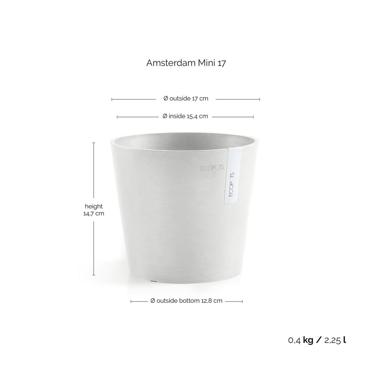 BLUMENTOPF Amsterdam 17/14,7 cm Weiß - Weiß, Kunststoff (17/14.7cm) - Ecopots