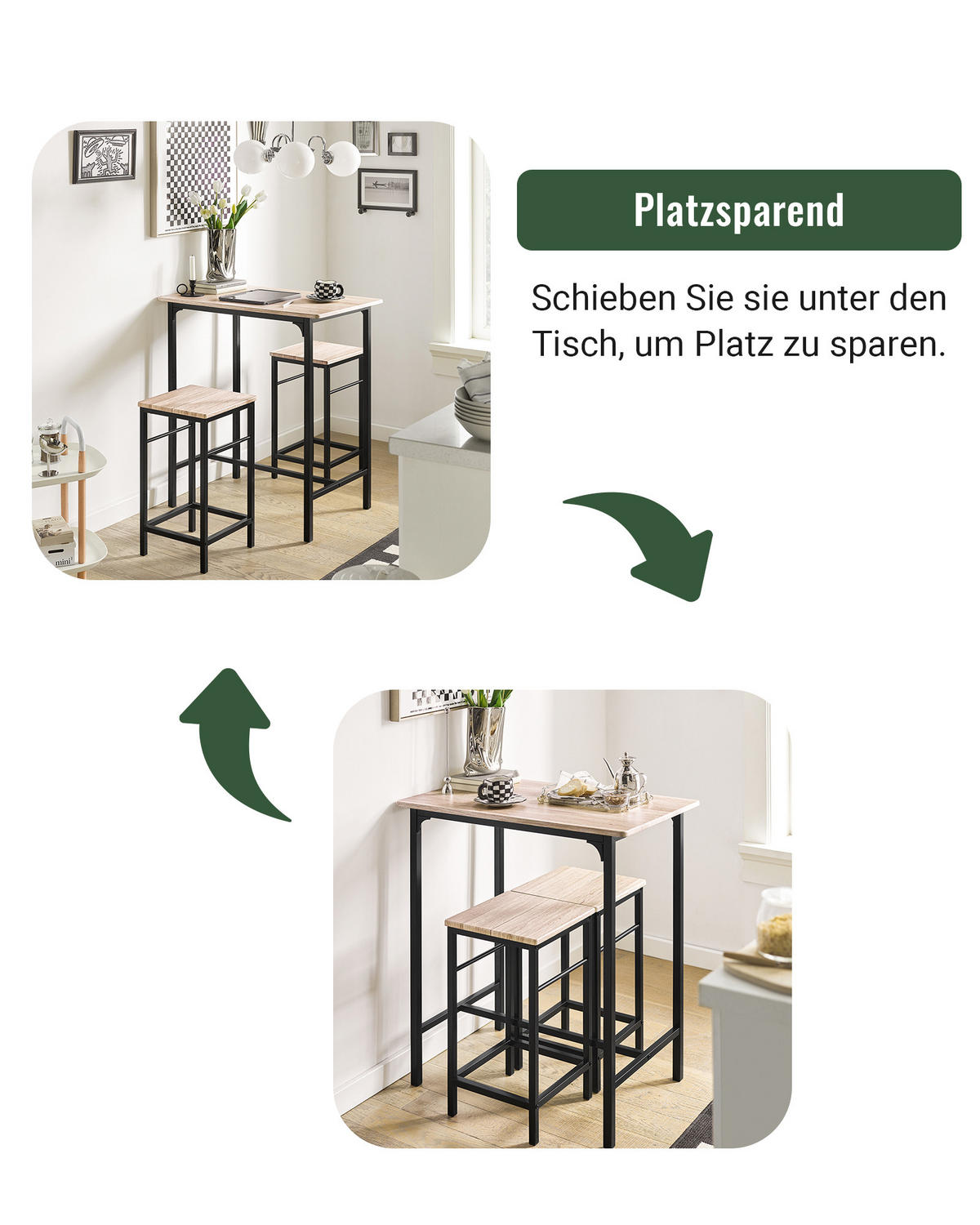 BARTISCH + 2 x BARHOCKER - Naturfarben, Holzwerkstoff (80/88/50cm) - SoBuy