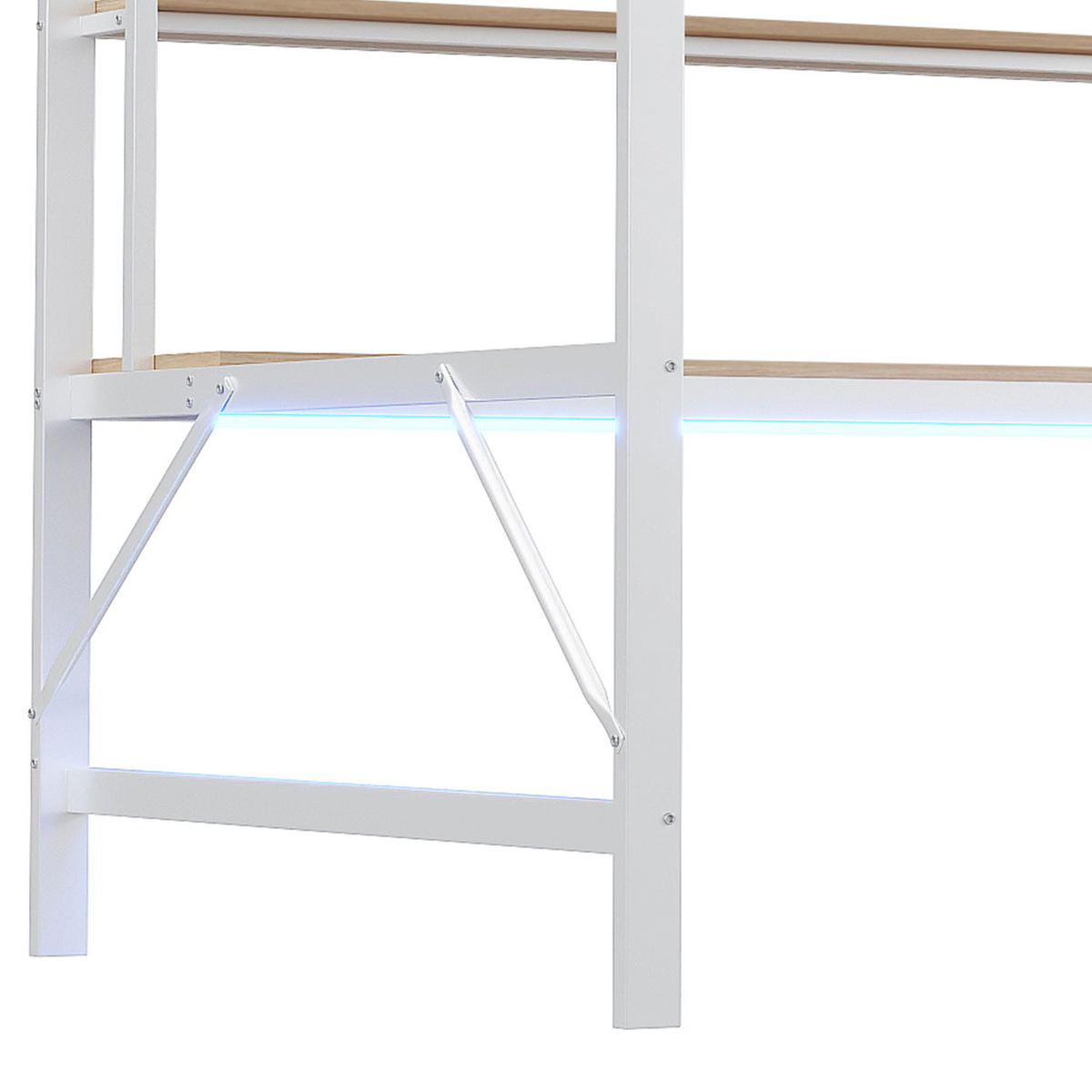 HOCHBETT 140/200 cm mit Geländer und Trittleiter mit USB-Anschluss und LED-Beleuchtung, Weiß - Weiß, Metall (140/200cm) - OKWISH