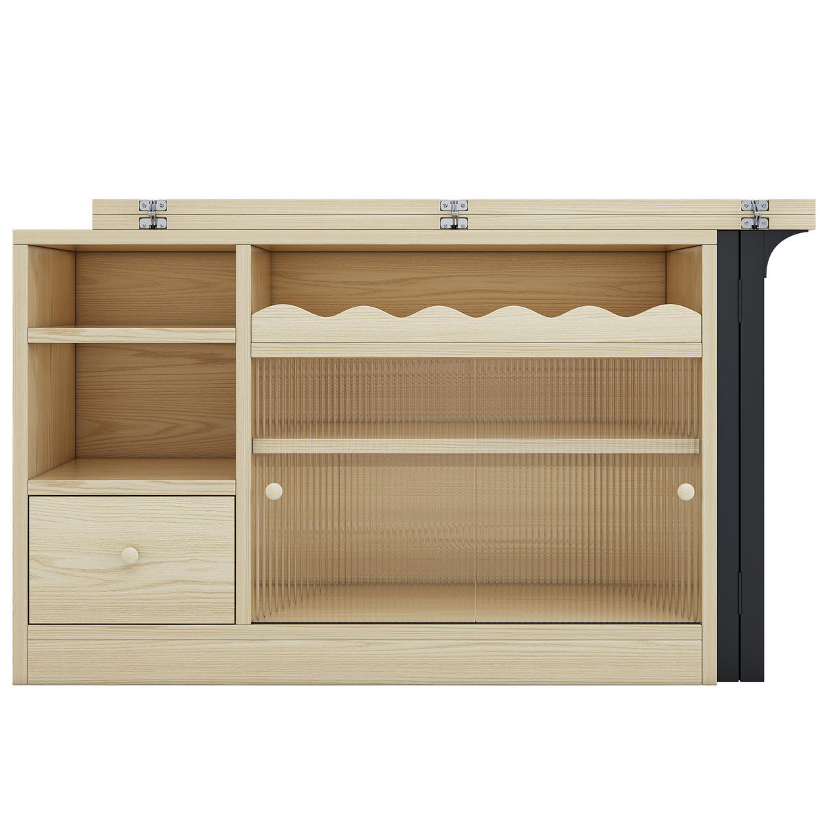 KLAPPBARER Esstisch mit Stauraum, ausziehbarer Tisch und Sideboard in einem, Natur/Schwarz - Naturfarben, Holzwerkstoff (110/120/75cm) - Redom