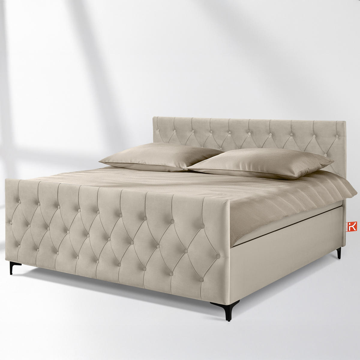 POLSTERBETT ARDEA, Creme - Creme/Schwarz, Holz/Holzwerkstoff (180/200cm) - KONSIMO®