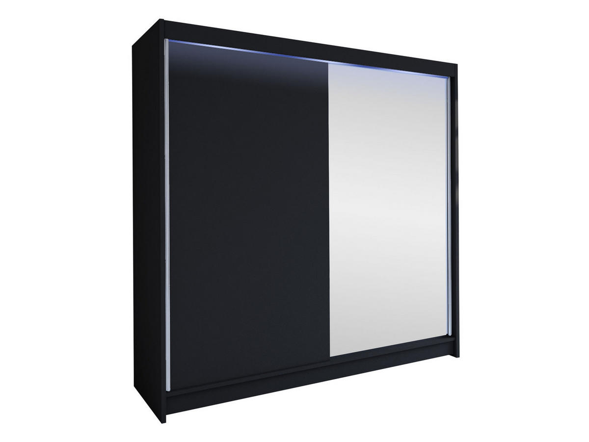 SCHWEBETÜRENSCHRANK Talin I, mit RGB LED Beleuchtung - Silberfarben/Schwarz, Holzwerkstoff/Metall (180/215/58cm) - MIRJAN24