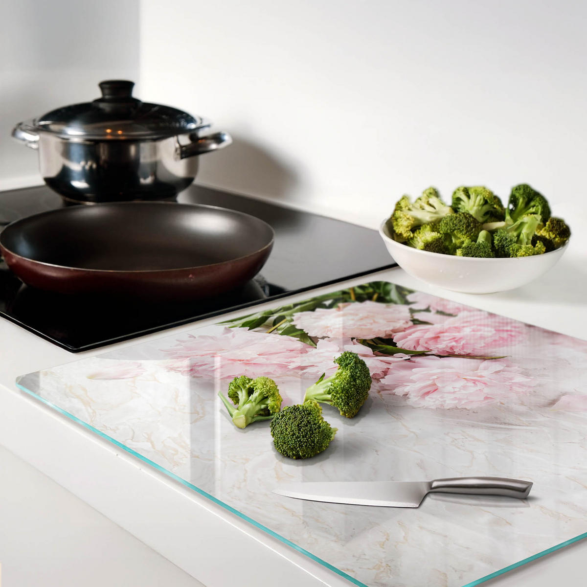 GLASPLATTE 60x52 cm Pfingstrosen - Pink, Glas (60/0.4/52cm) - TULUP