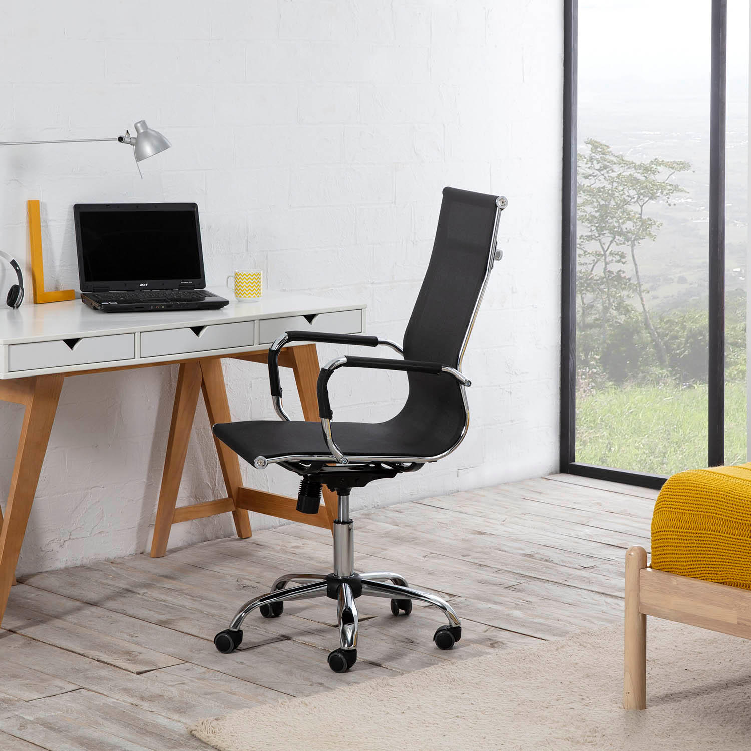 Thumbnail - VS Venta-stock Drehstuhl, Schwarz, Textil, 53x96x70 cm, Arbeitszimmer, Bürostühle, Drehstühle
