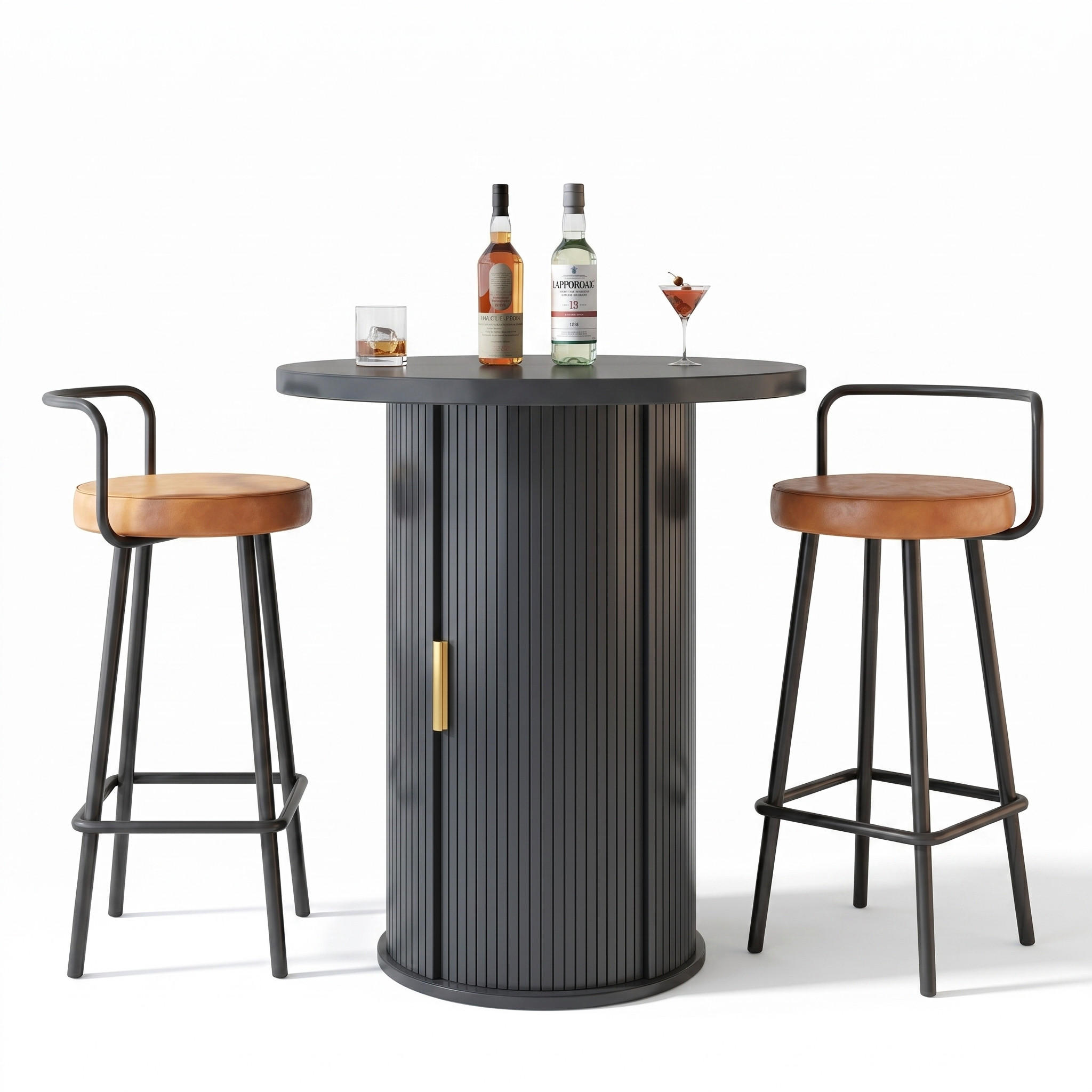 BARTISCHSET Mit 2 Barhockern, Rund, Stauraum, MDF Holzoptik - Schwarz, Metall (67.01/11.51/101.5cm) - FLIEKS