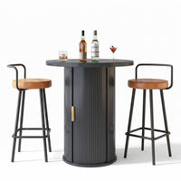 BARTISCHSET Mit 2 Barhockern, Rund, Stauraum, MDF Holzoptik - Schwarz, Metall (67.01/11.51/101.5cm) - FLIEKS