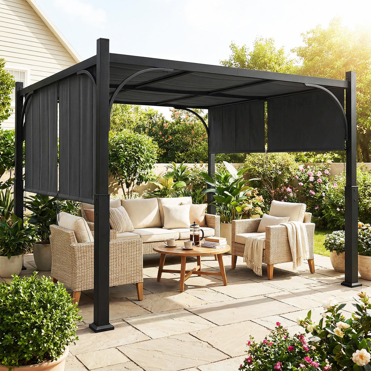 PERGOLA DE-12732 300/300 cm mit Schiebedach UV30+ Dunkelgrau - Dunkelgrau, Metall (300/228/300cm) - ComfortXL