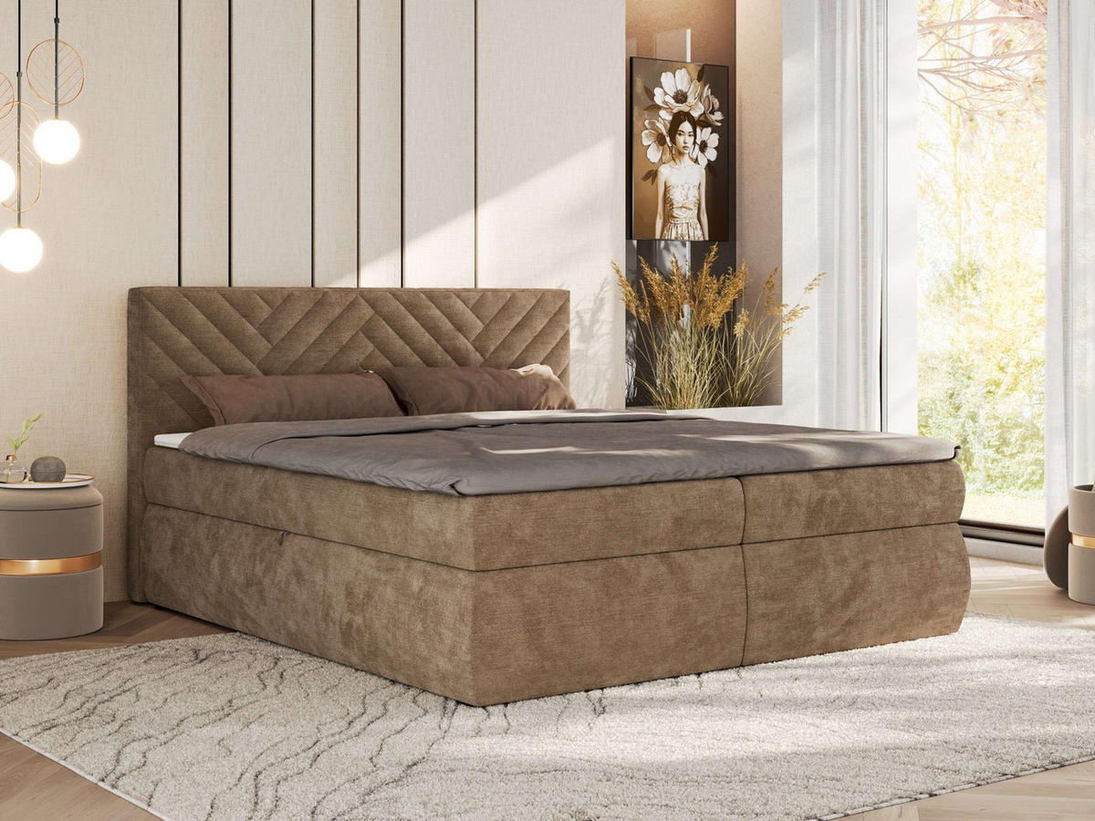 BOXBETT AVERTA 180/200 - Braun Schenille glatt - H3 - Braun, Textil (180/200cm) - MKS