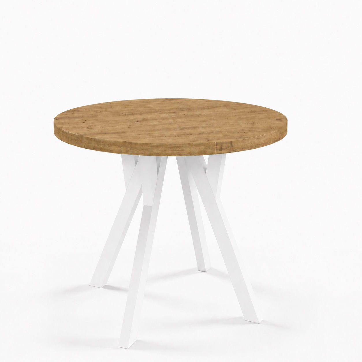 ESSTISCH ausziehbar rund ATO, 100-200 cm, Dekor Lancelot, weiße Holzbeine - Weiß/Braun, Holzwerkstoff/Buchenholz (100/100/77cm) - VENASI MÖBEL