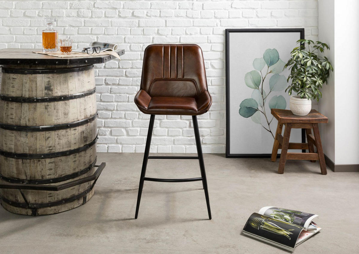 STUHL Echtleder 52 x 57 x 108 cm braun IRON LABEL #116 - Braun, Leder (52/108/57cm) - Massivmoebel24