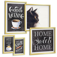 BILDER SET 5er Set - 50x50 cm & 20x30 cm & 40x60 cm Goldrahmen - Hausküchenthemen Katze - Goldfarben, Kunststoff (40/60cm) - TULUP