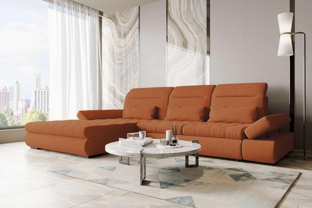 ECKSOFA Toscana Plus Strukturstoff inkl. Schlaffunktion - Rostfarben, Textil (179/300cm) - 99rooms